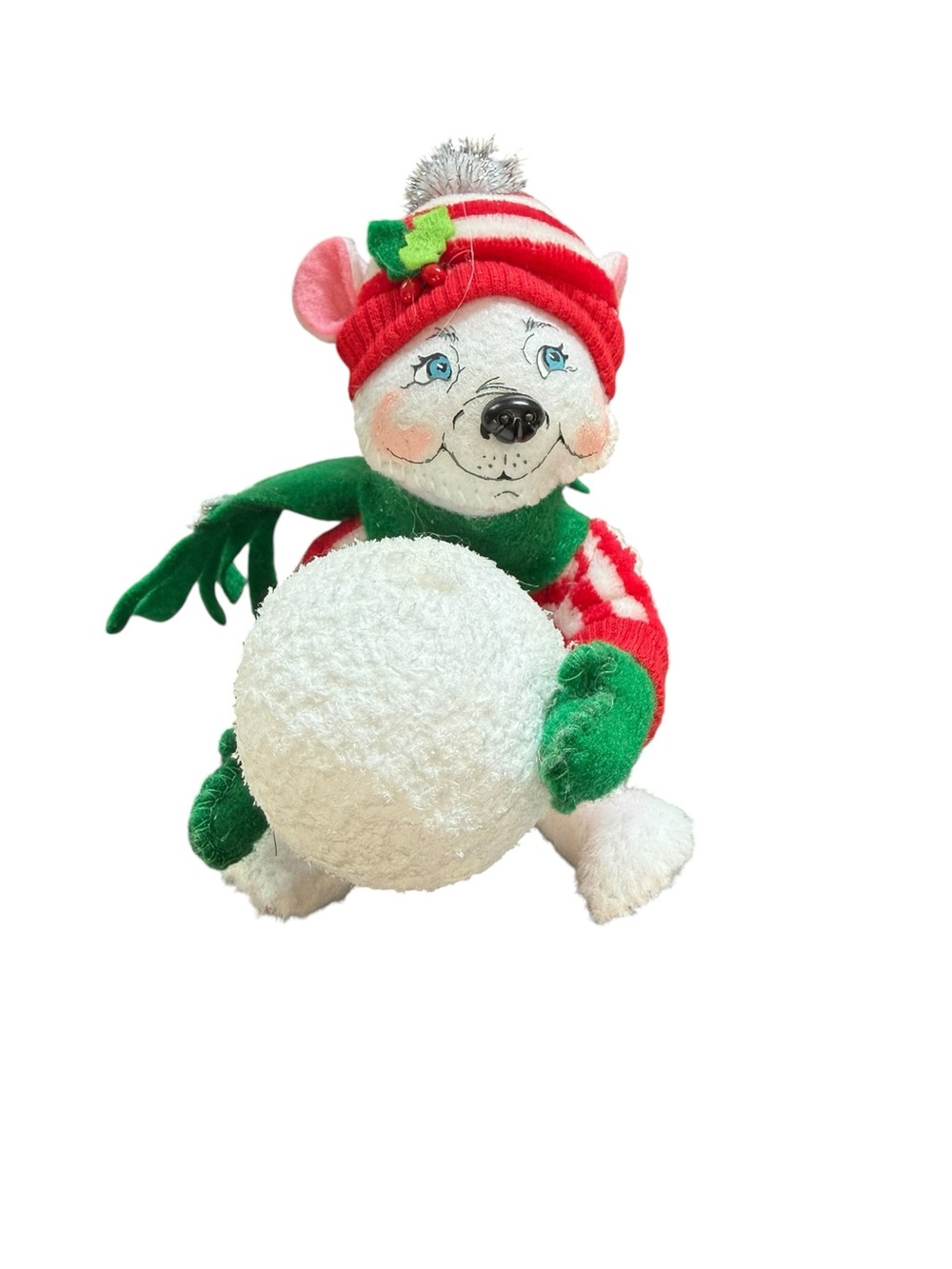 Annalee Snow Ball Mouse 6 inches Striped sweater Green Scarf Snowball 2013